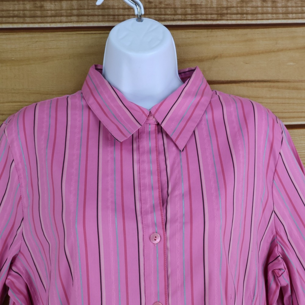 Rafaella Button Up Shirt Womens Sz‎ 16 Pink Striped Cotton Long Sleeves Collared - Picture 4 of 7